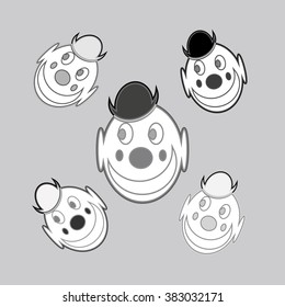 monochrome image of clowns