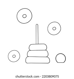Monochrome image, disassembled pyramid, parts of a children toy, vector illustration on a white background