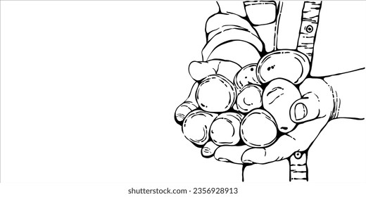 Monochrome image of a hand holding a potato, showcasing simplicity and nature's beauty in black and white