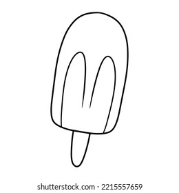 Monochrome image, ice cream on a wooden stick, vector illustration in cartoon style on a white background