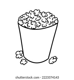 Monochrome image, large paper cup with popcorn, vector illustration in cartoon style on a white background