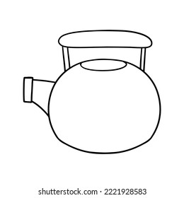 Monochrome image. Large round kettle for boiling water, vector illustration in cartoon style on a white background