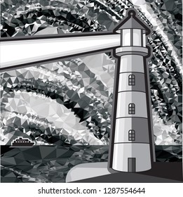 Monochrome image of lighting lighthouse at night