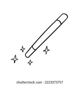 Monochrome image, magician - magic wand with sparks, vector illustration in cartoon style on a white background