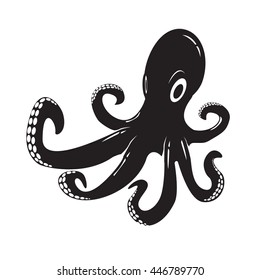 Monochrome image of octopus isolated on white background. Art vector illustration