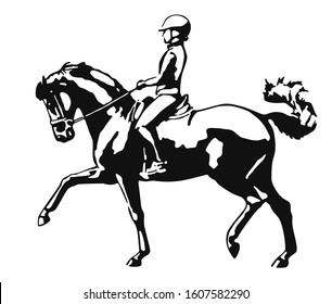 Monochrome image of a rider on a horse