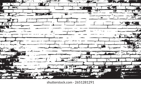 a monochrome image showcasing a distressed brick wall texture with grunge elements and visible damage areas