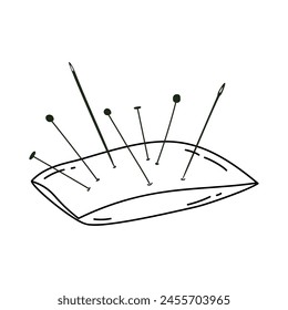 Monochrome image, soft pillow for pins and needles. Illustration in cartoon style on white background.