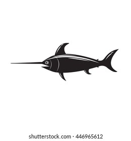 Monochrome image of swordfish isolated on white background. Art vector illustration