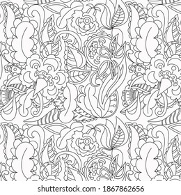 Monochrome image. Template for greeting card, invitation, diploma, textile. Vector illustration in retro style