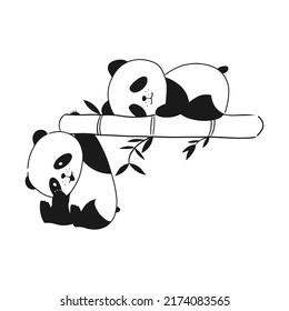 Monochrome image of two funny pandas