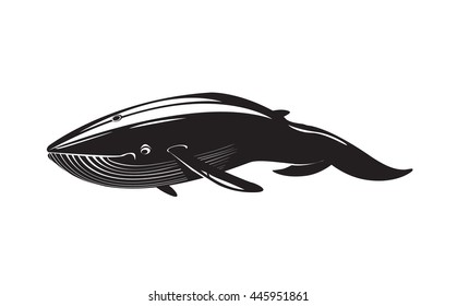 Monochrome image of whale isolated on white background. Art vector illustration