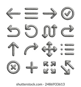 Monochrome Schnittstellenzeichen. Navigation Internet Vektorgrafik Symbolsatz. Halbton gepunktete ui ux Pfeile Stippel Symbole Kollektion Design-Elemente.