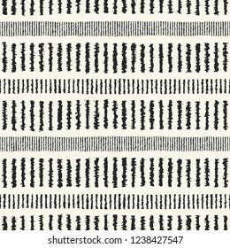 Monochrome Irregular Dashed Striped Textured Distressed Background. Seamless Pattern.