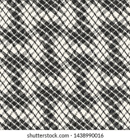 Monochrome Irregular Dashed Textured Checked Background. Seamless Pattern. 