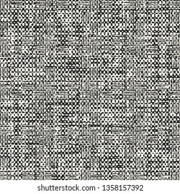 Monochrome Irregular Mesh Grain Textured Distressed Background. Seamless Pattern.