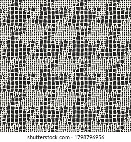Monocromo De Malla Irregular Texturada Motif Gráfico De Houndstoth. Patrón sin inconvenientes. 