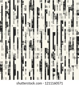 Monochrome Irregular Striped Glitch Graphic Motif. Seamless Pattern.