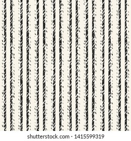 Monochrome Irregular Striped Textured Ikat Graphic Motif. Seamless Pattern.