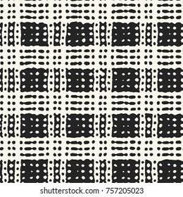 Monochrome Irregularly Dotted Folk Check Seamless Pattern