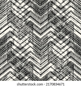 Monochrome Irregularly Knitted Textured Zigzags Pattern