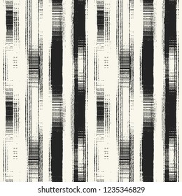 Monochrome Irregularly Textured Broken Striped Graphic Motif. Seamless Pattern.