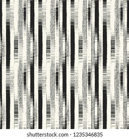 Monochrome Irregularly Textured Broken Striped Graphic Motif. Seamless Pattern.