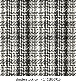Monochrome Irregularly Textured Checked Background. Seamless Pattern. 
