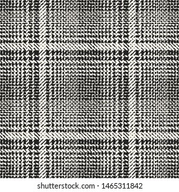 Monochrome Irregularly Textured Checked Background. Seamless Pattern. 