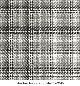 Monochrome Irregularly Textured Windowpane Check. Seamless Pattern. 