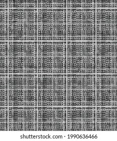 Monochrome Irregularly Textured Windowpane Check. Seamless Pattern.Abstract checked motif textured distressed black background. Seamless pattern.