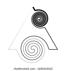 Monochrome isolated swirl spiral design element, tattoo style geometric shape, vector