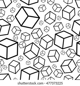 Monochrome isometric fall cubes seamles texture background. Vector