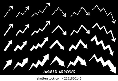 Monochrome jagged arrow set(black background).Easy-to-use vector data.