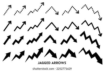 Monochrome jagged arrow set.Easy-to-use vector data.
