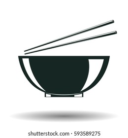 Monochrome japanese bowl sign, element for vintage logo or emblem design isolated on white background, vector