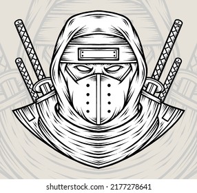 Monochrome Japanese Ninja. Premium vector