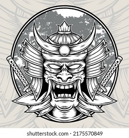 Monochrome Japanese Samurai. Premium vector