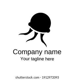 Monochrome jellyfish logo design. Vector illustration