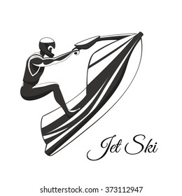 Monochrome jet ski. Male athlete on a water bike. Vector logo digital illustration