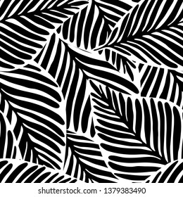 monochrome Jungle geometric seamless pattern. Exotic plant. Tropical pattern, palm leaves seamless vector floral background.