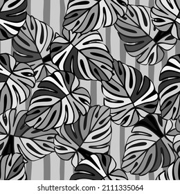 Einfarbiger Dschungel, nahtloses Muster. Exotische Pflanze. Tropische Palmen hinterlassen floralen Hintergrund. Design für Gewebe , Stoffdruck, Oberfläche, Umhüllung, Abdeckung. Vintage-Vektorgrafik