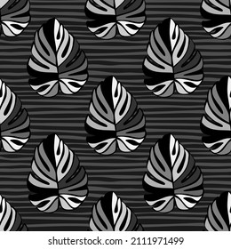 Monochrome jungle seamless pattern. Exotic plant. Tropical palm leaves floral background. Design for fabric , textile print, surface, wrapping, cover. Vintage vector illustration