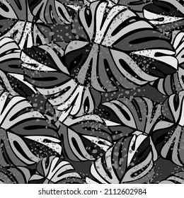 Monochrome jungle seamless pattern. Exotic plant. Tropical palm leaves floral background. Design for fabric , textile print, surface, wrapping, cover. Vintage vector illustration