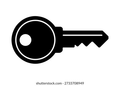 monochrome Key silhouette on a flat design background signifying access and security concept