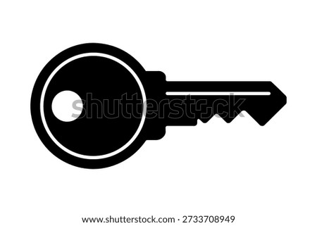 monochrome Key silhouette on a flat design background signifying access and security concept