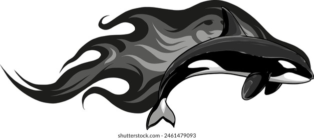 monochrome killer while with flames on white background