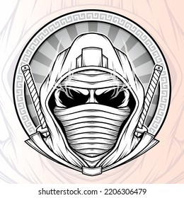 Monochrome King Ninja Character Vector. Premium vector