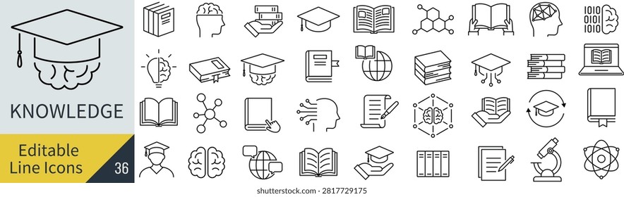 Monochrome Knowledge and Education Line Icon Set