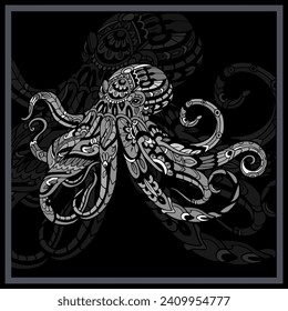 Monochrome Kraken octopus mandala arts.